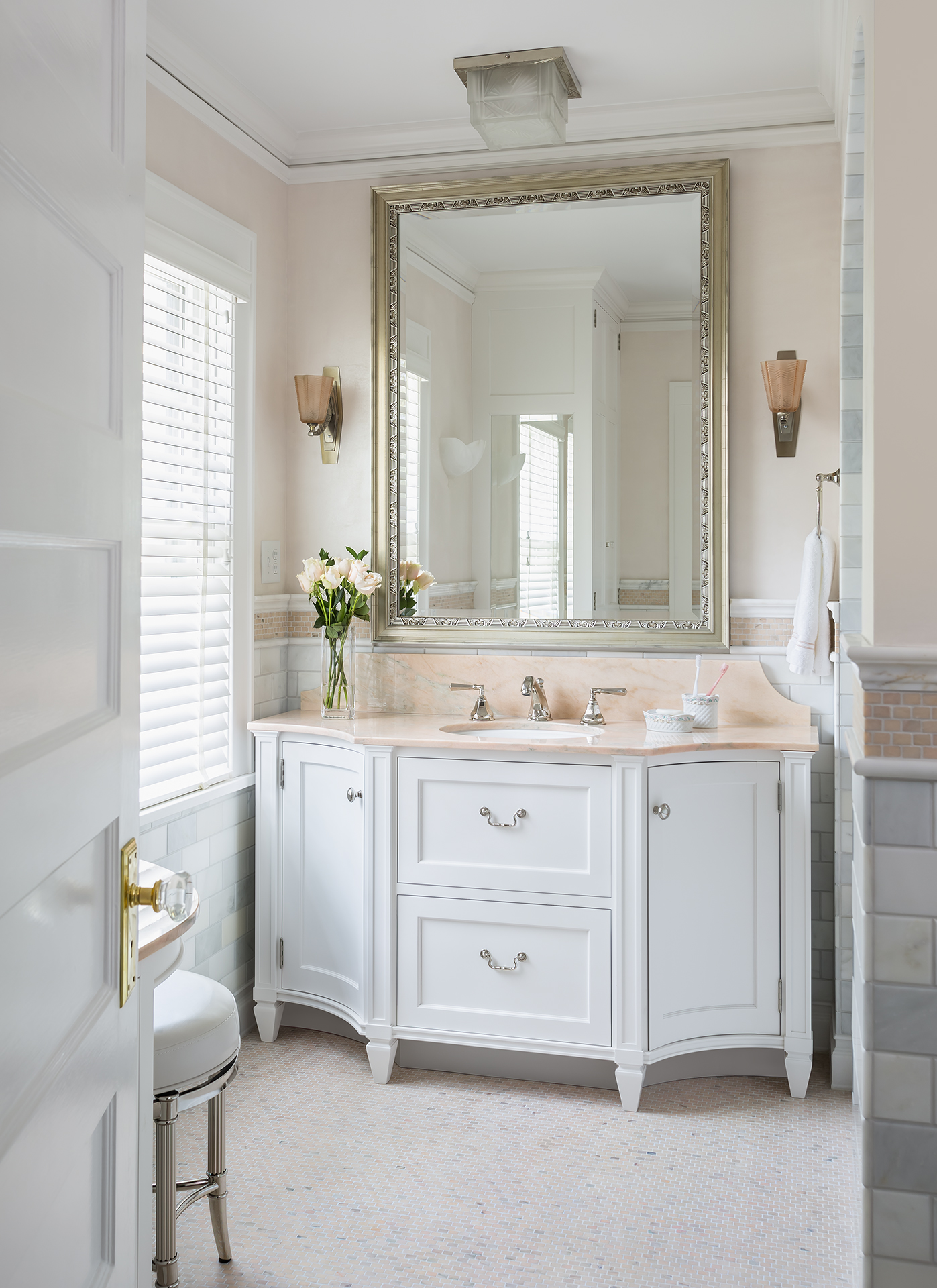 Pretty bathroom with pink accents - Andrea Rugg Photography