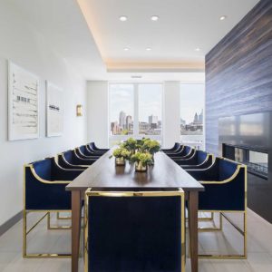 Long conference table in penthouse lounge