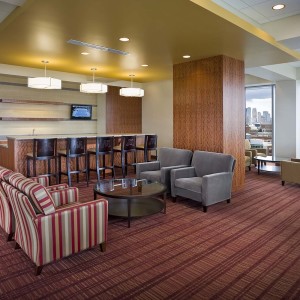 Private suite of TCF football stadium overlooking downtown Minneapolis